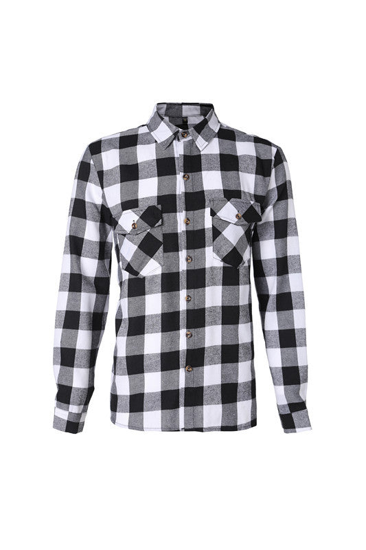 A Long-sleeved Pocket Checked Shirt With A Lapel For Young Men In Autumn And